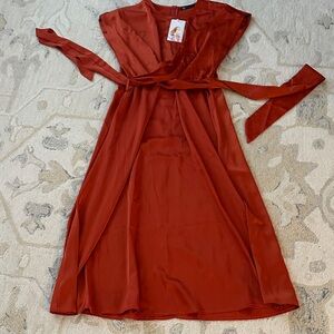 Chic Rust Midi Wrap Dress